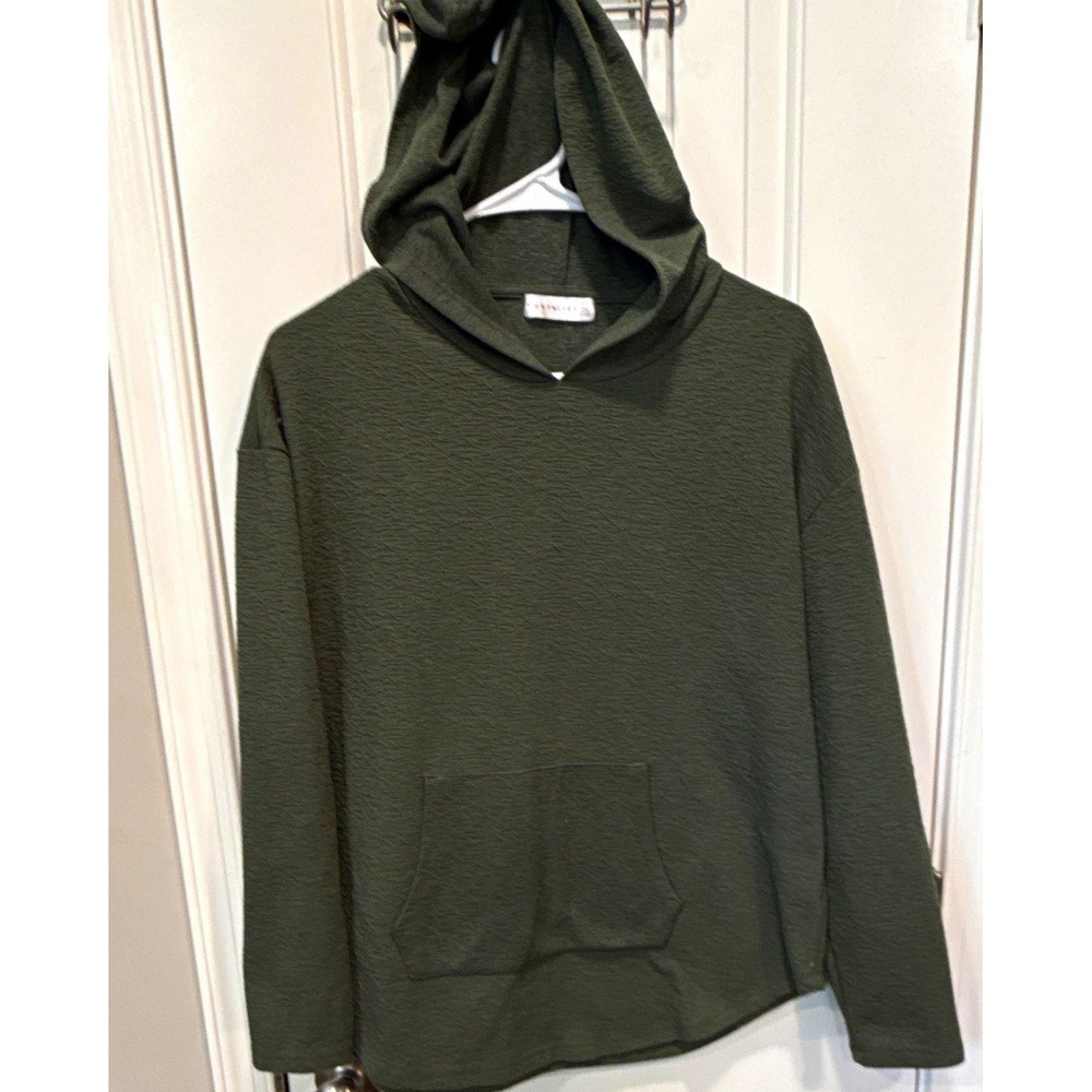 Retrology Women's Green Pullover Hoodie Solid Hooded Pockets Long Sleeve M